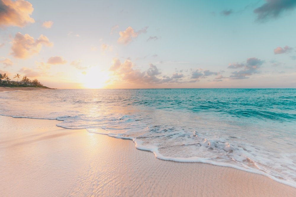 Soft white sand and a quiet tropical sea